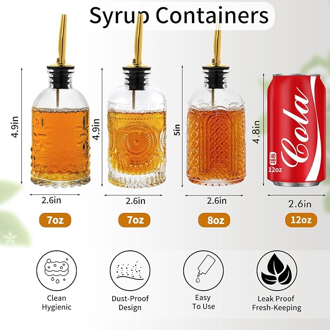 Syrup Dispenser Bottles Set of 3, Simple Syrup Bottle - Image 2