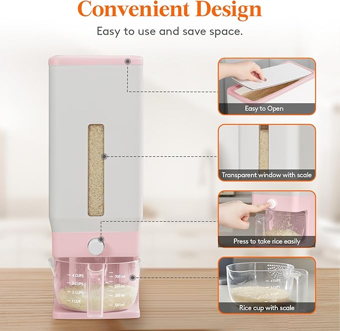 Lifewit Rice Dispenser 25 Lbs, Rice Storage Container Sealed Moisture Proof - Image 4