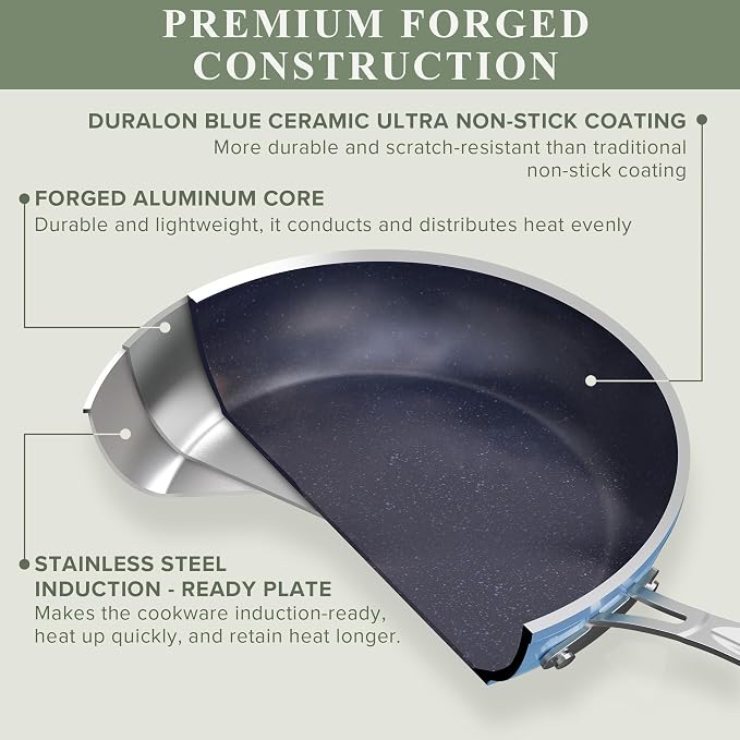 Nuwave Healthy Duralon Blue Ceramic Nonstick Cookware Set, Diamond Infused - Image 2