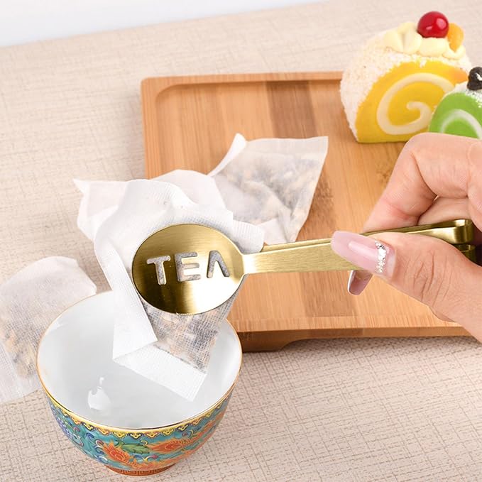2Pcs Gold & 2Pcs Silver Tea Bag Squeezer, Stainless Steel Clip On Strainer - Image 2