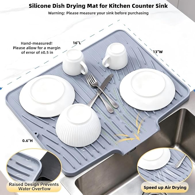 Silicone Dish Drying Mat for Kitchen Counter Sink, Non-Slip dish drying Pad - Image 2