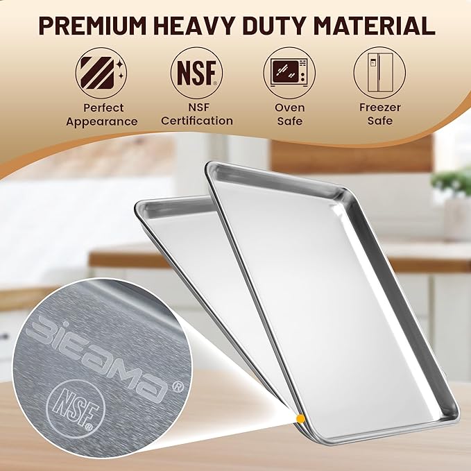 BIEAMA 6 Pack Half Size Baking Sheet Pan Aluminum Commercial Pan - Image 3