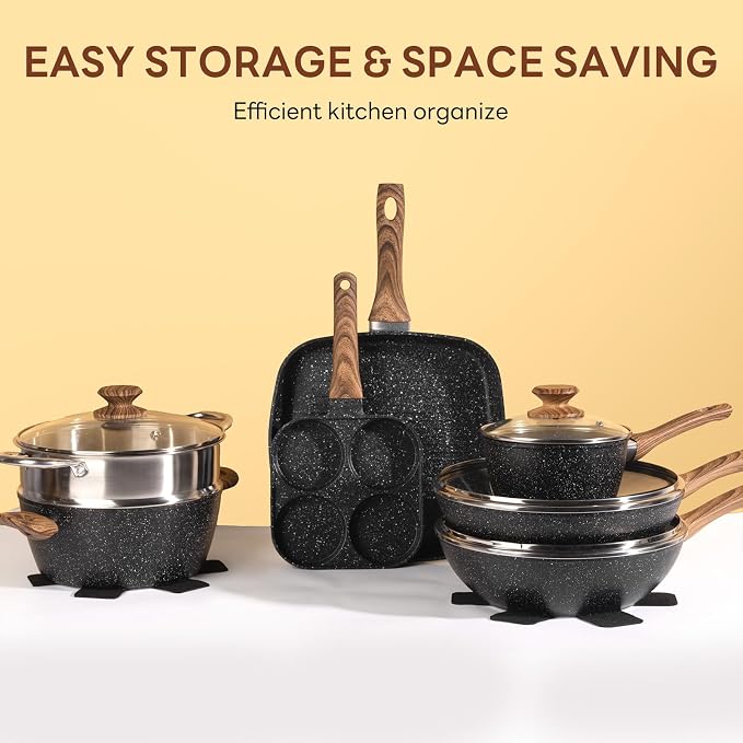 NEWBULIG 17-Piece Nonstick Cookware Set, Non-Toxic Pots and Pans - Image 7