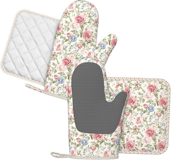 Oven Mitts and Pot Holders Flower Boho Rose Floral Silicone Kitchen Accessories - Image 2