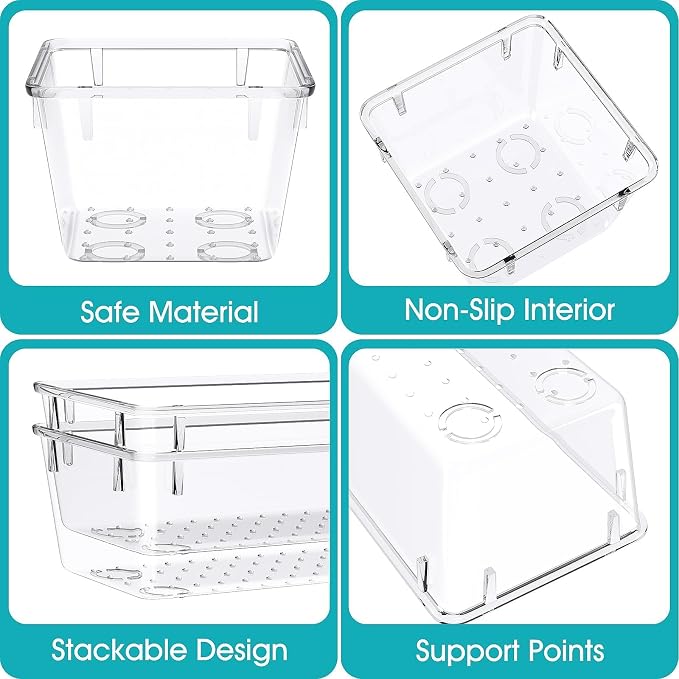 StorMiracle 13 PCS Clear Plastic Drawer Organizers Set, 4 Size Desk Drawer - Image 3