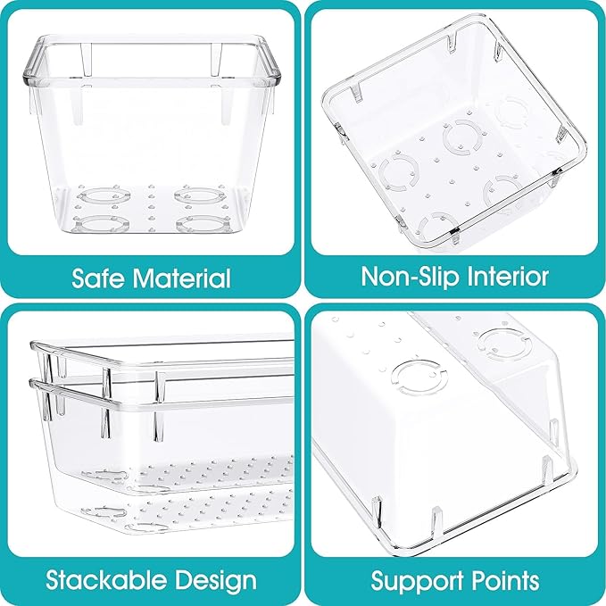 StorMiracle 7 PCS Clear Plastic Drawer Organizers Set, 4 Size Desk Drawer - Image 3