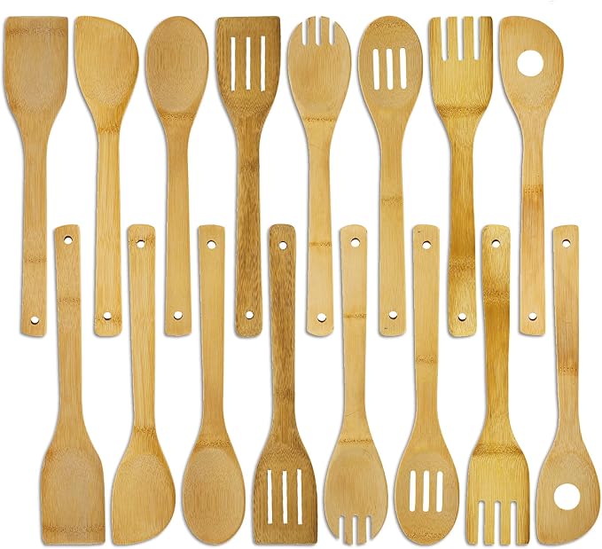 DEAYOU 16 PCS Bamboo Kitchen Utensils, Wood Spoons Spatula Set by DEAYOU