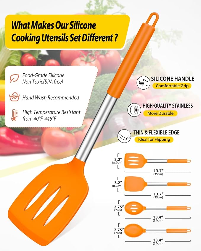 Pack of 4 Silicone Cooking Utensils Set, Non Stick Large Solid Spatulas - Image 2