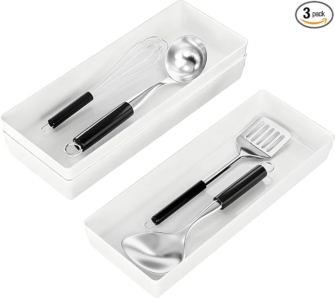 3 Pack White Large Size Plastic Drawer Organizer Tray Cutlery Utensil Makeups by ihomecooker