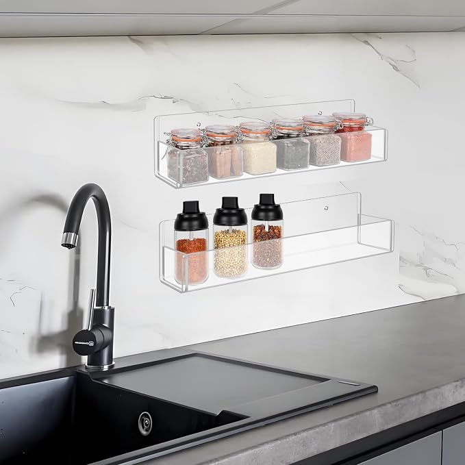 Acrylic Spice Rack Wall Mount-12 Inch, 2 Pack Hanging Seasoning Rack Organizer - Image 4