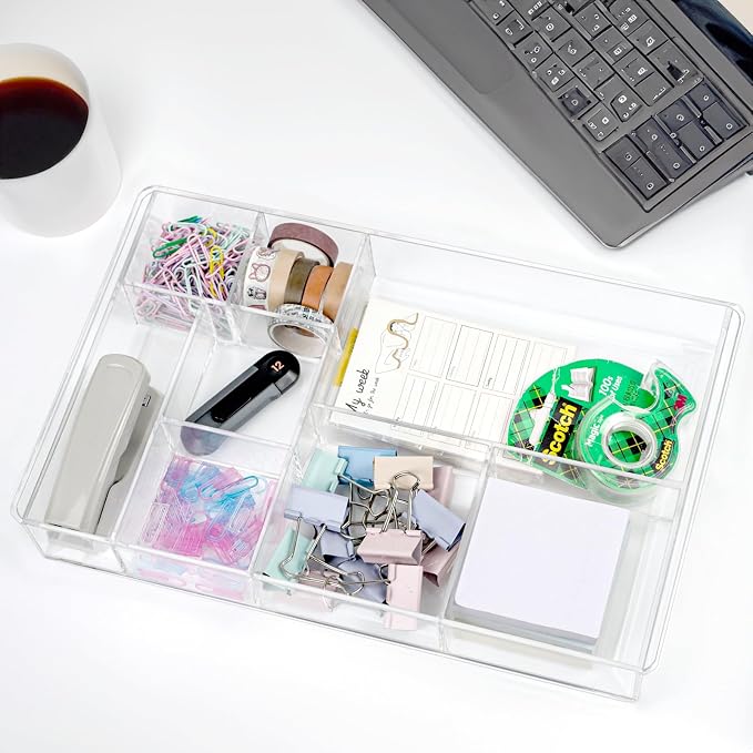 ZEXALOR 8-Section Clear Drawer Organizer, Large Acrylic Drawer Divider Tray - Image 6