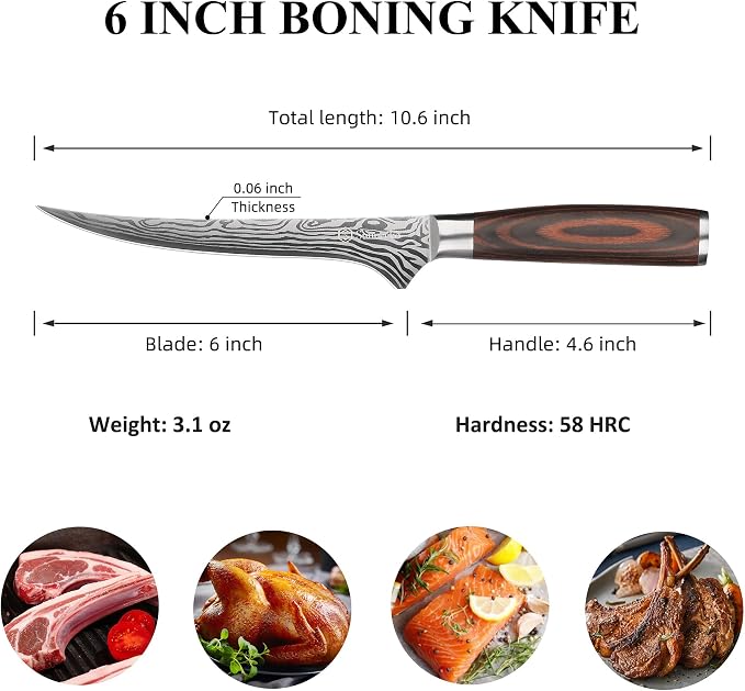 Sunnecko Boning Knife with Pakkawood Handle, 6 inch High Carbon German - Image 2