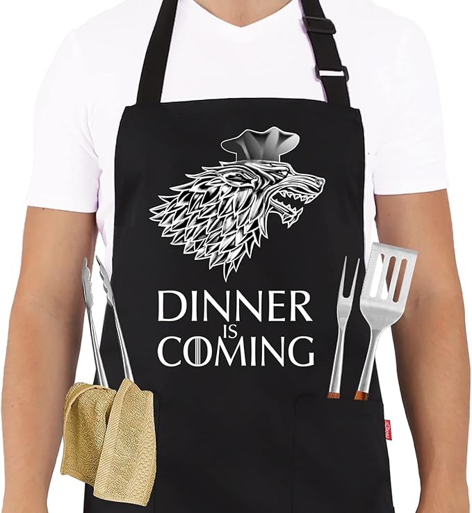 Grill Aprons for Men Women, Dinner is Coming Kitchen Chef Apron by ALIPOBO