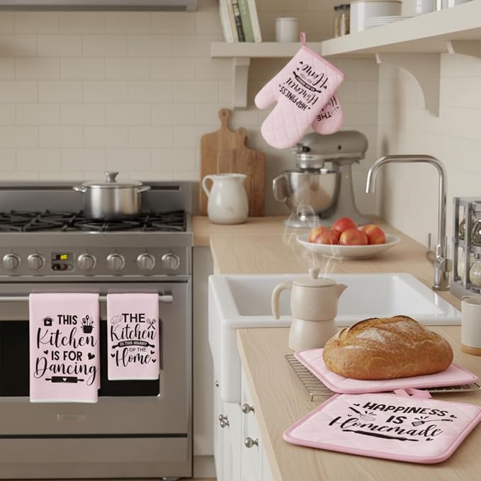 Leinuosen 8 Pcs Kitchen Towels and Oven Mitts Sets Pot Holders Dishcloths Set - Image 7