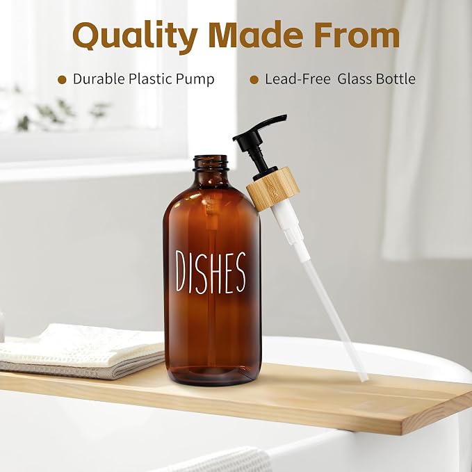 2 Pack Soap Dispenser, 17 Oz Refillable Glass Soap Dispenser - Image 4