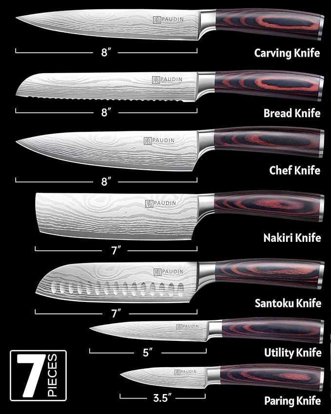 PAUDIN Chef Knife Set, 7 Pieces Kitchen Knife Set, High Carbon Stainless Steel - Image 2
