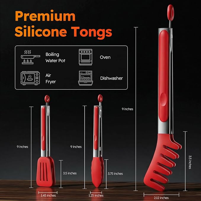 HST 3 Pack Kitchen Tongs, Non Stick Stainless Steel 9 Inch Tongs - Image 4