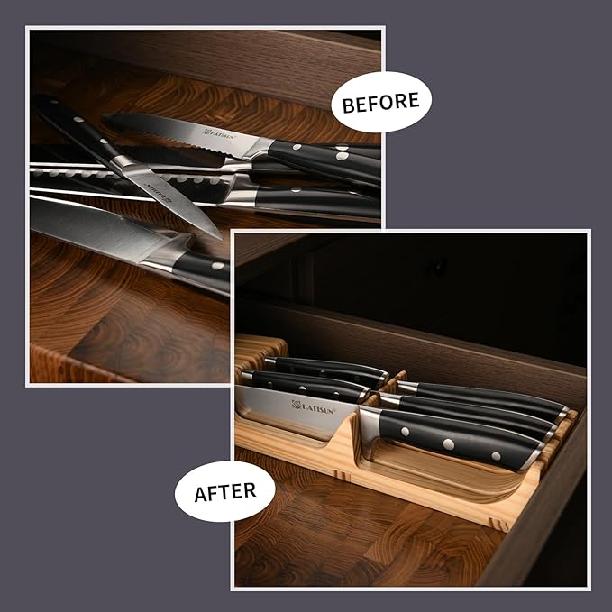 In-Drawer Knife Block with 5 Pieces Knives, Bamboo Knife Drawer Organizer - Image 5
