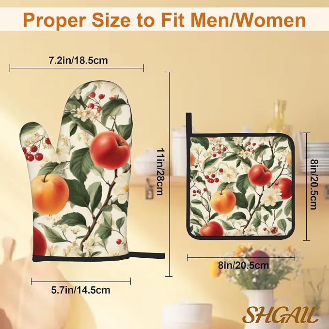 Apple Flower Oven Mitts & Potholder Set of 4 - Image 3
