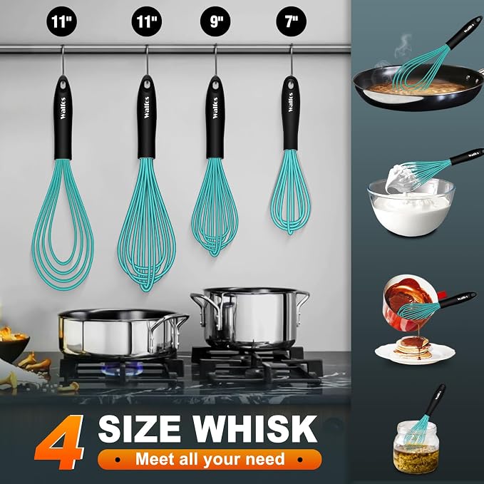 Walfos Silicone whisk, Whisks for Cooking Non Scratch, BPA Free whisk set of 4 - Image 5