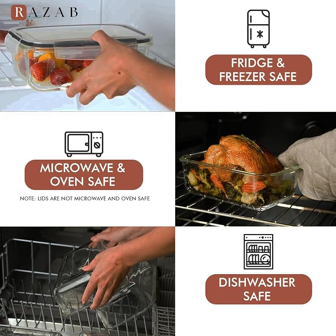 Razab 4 PC 1860ml / 63 Oz / 8 Cups Large Glass Food Storage Containers - Image 5