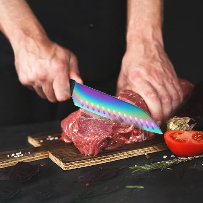 Marco Almond® Knife Block Set, 14-Piece Rainbow Color Stainless Steel Knife Sets - Image 5