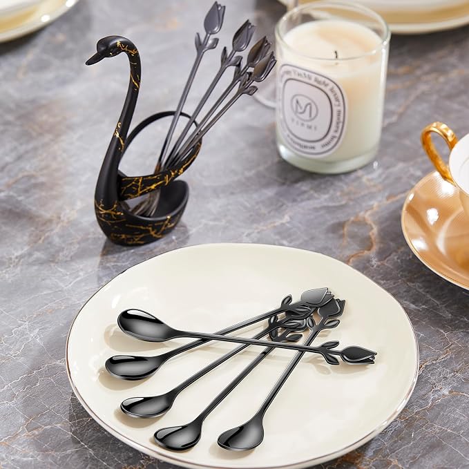 Black Small Coffee Spoon Holder Set, Swan Base - Image 8