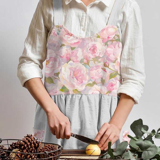 Uaussi Cotton Linen Apron Cross Back Work Apron - Image 3