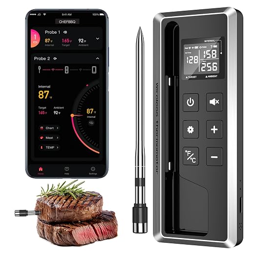 Wireless Meat Thermometer with Smart Timer & APP Control, 800ft Bluetooth Grill by TEMMIO