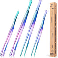 4 Pcs Fine Long Tweezer Tongs Professional Rainbow, Sea food and BBQ by BUNDLEPRO