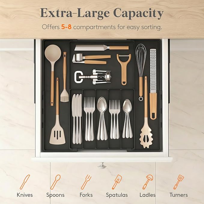 Lifewit Silverware Drawer Organizer, Expandable BPA Free Utensil Tray - Image 3