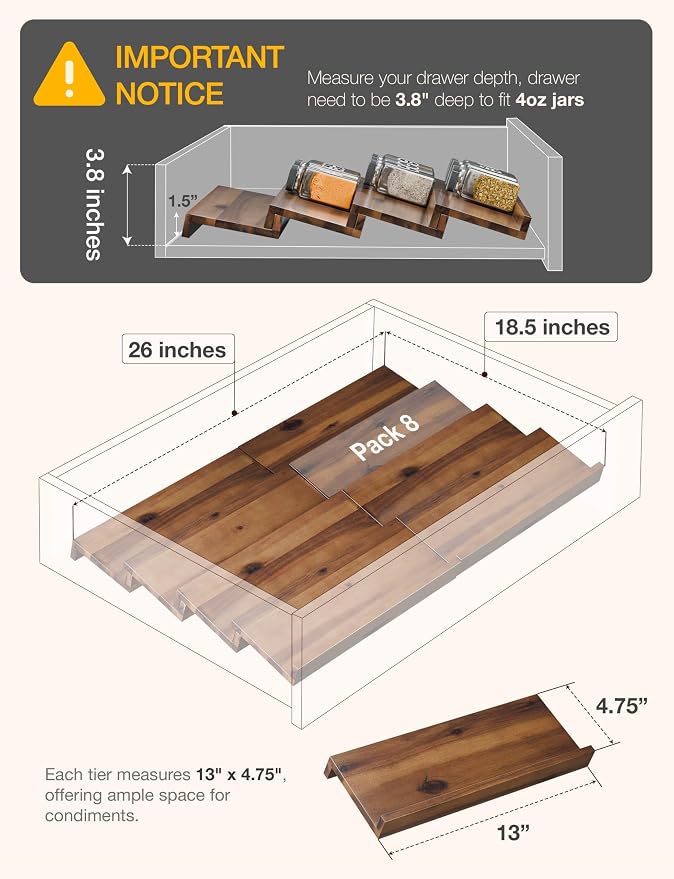 Tinamo Acacia Wooden Spice Rack Organizer - Image 2