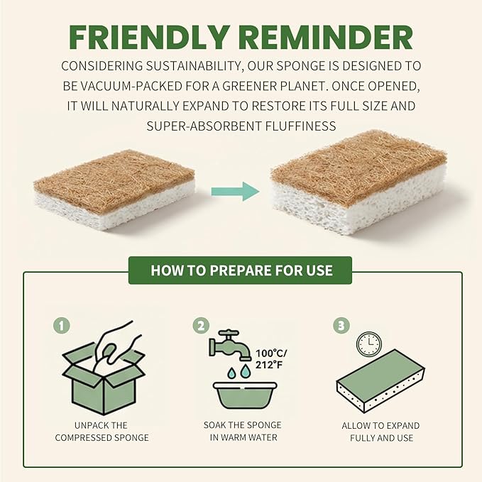 Metflavor 12 Pack Natural Kitchen Sponges, Biodegradable Non-Scratch Cellulose - Image 7