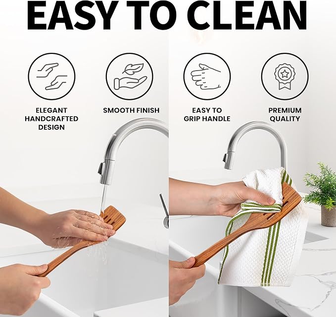 Zulay Kitchen Teak Wood Slotted Spatula – Durable & Heat-Resistant Cooking - Image 7