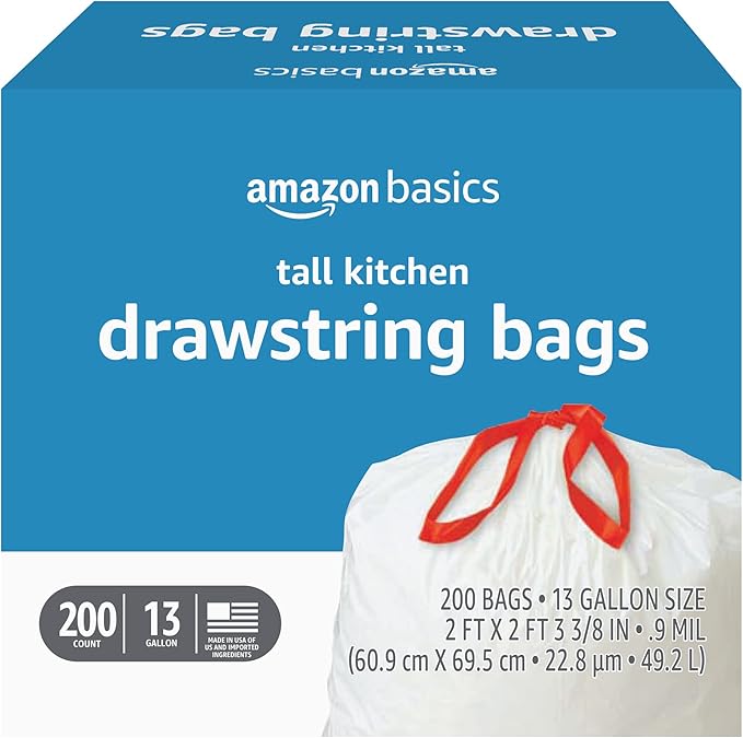 Amazon Basics Tall Kitchen Drawstring Trash Bags, 13 Gallon by AmazonBasics