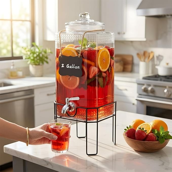 2 Gallon Glass Drink Dispenser, Drink Dispensers - Image 4