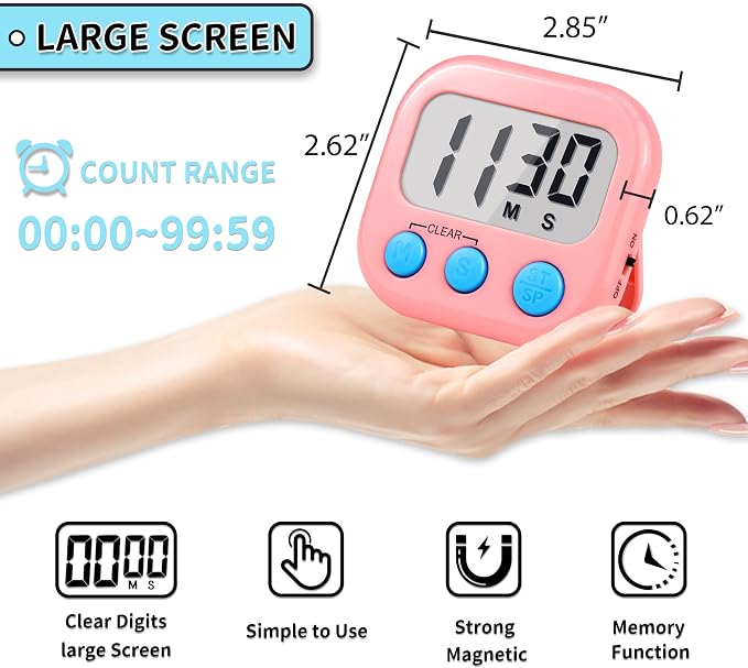 Timer for Kids Teachers Digital Kitchen Timers for Cooking Large Magnetic - Image 3