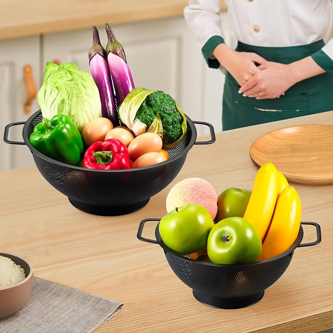 Black Colander for Kitchen, Stainless Steel Pasta Strainer - Image 6