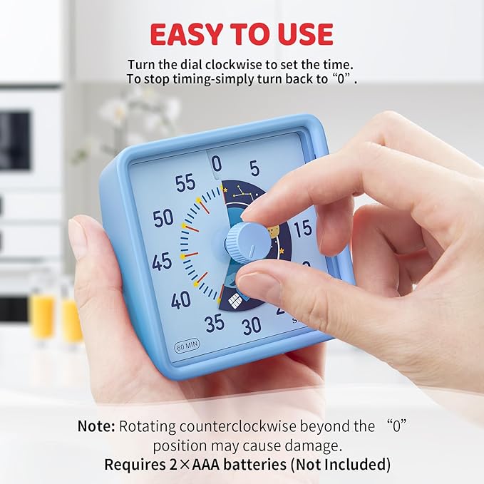 Secura 60-Minute Visual Timer for Kids, Time Clocks, Countdown Timer for Office - Image 3