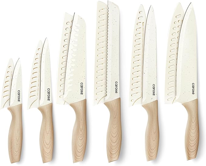 CAROTE 12PCS Knife set with Blade Guards, Granite Nonstick Ceramic Coating by CAROTE