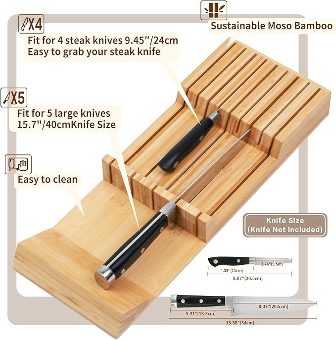 Utoplike Knife Drawer Organizer Bamboo Knives Block - Image 4
