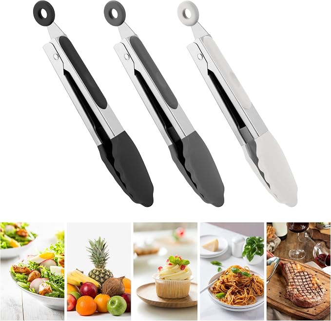 7-Inch Silicone Tongs Pack of 3, Small Tongs - Image 5