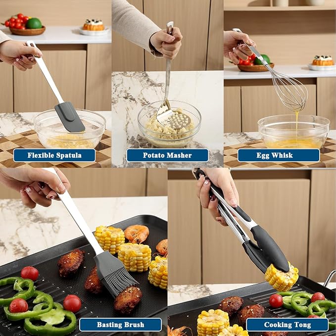 Kitchen Cooking Utensils Set 26 Pieces, Stainless Steel Heavy Duty Sturdy - Image 7