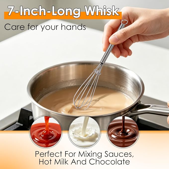 HOTEC Mini Whisks Anti-Rust 304 Stainless Steel Set of 2-5“ & 7", Small Whisk - Image 5