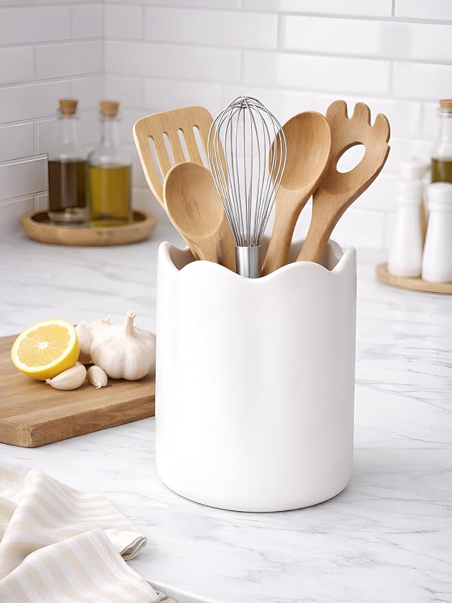 Ceramic Utensil Holder for Kitchen Counter, 7.1" Large Kitchen Utensil Holder - Image 5