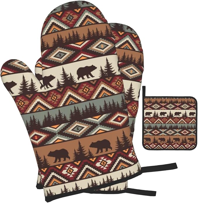 Vintage Rustic Oven Mitts and Pot Holders Sets of 3 Heat Resistant Hot Pads - Image 2