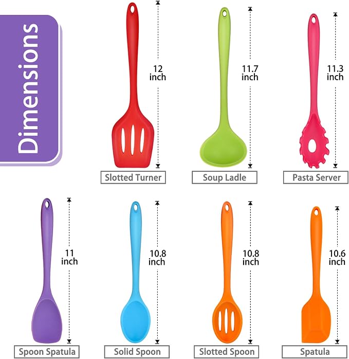 P&P CHEF Silicone Cooking Utensils Set of 7, Heat-proof Kitchen Utensils Set - Image 2