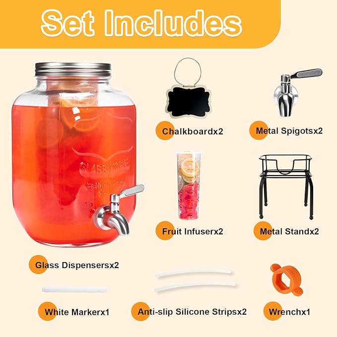 2 Pack1 Gallon Glass Drink Dispensers - Image 4