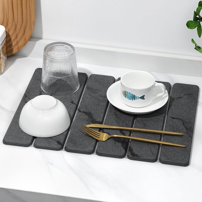 Small Stone Dish Drying Mat for Kitchen Counter, Foldable Water Absorbing - Image 8