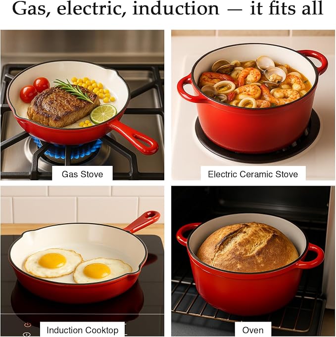 QuliMetal Nonstick Enameled Cast Iron Cookware Set, 4-Piece Pots and Pans Set - Image 3